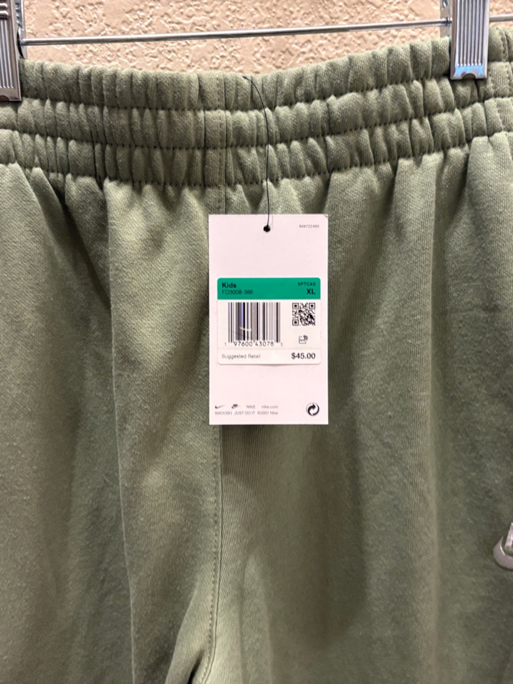 Nike Olive Green Fleece Joggers with Embroidered Swoosh